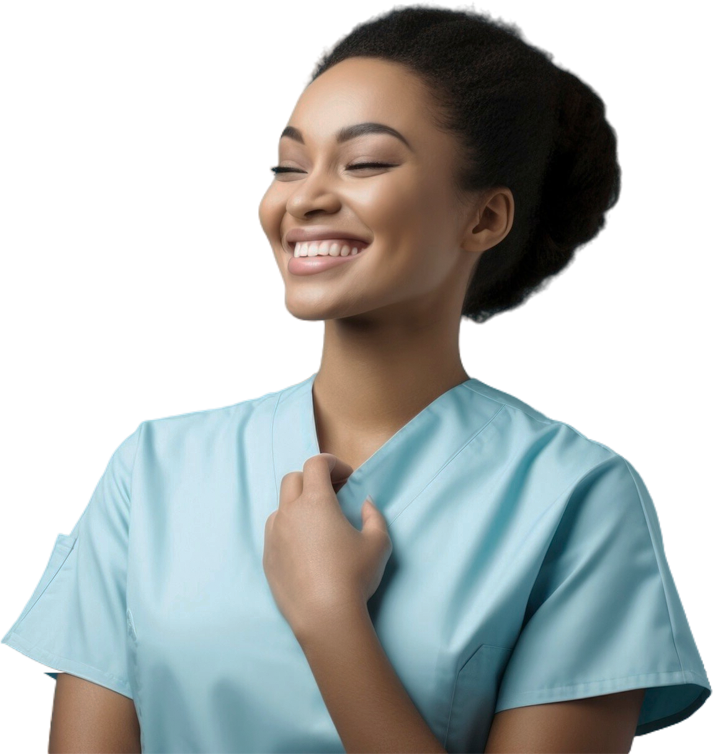 Enfermeira simpática, vestindo uniforme, simbolizando a dedicação da Amare Cuidado Domiciliar à qualidade de vida, eficiência, segurança e humanização.